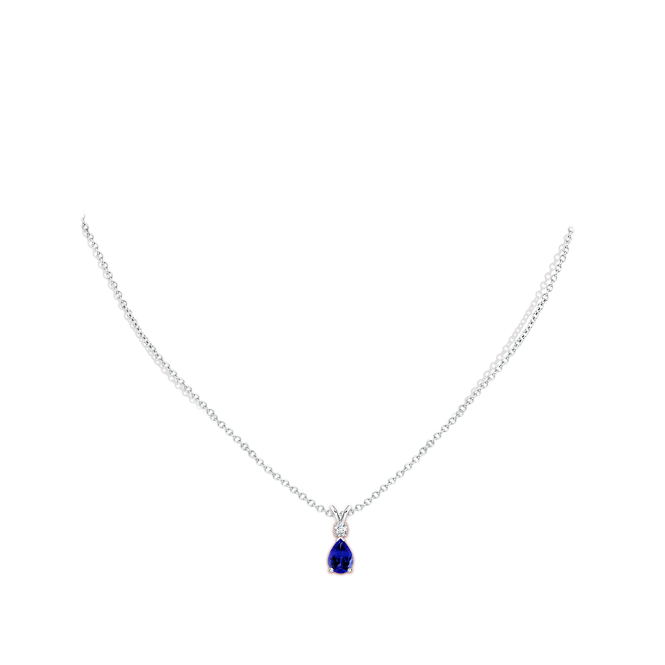 7x5mm AAAA Tanzanite Teardrop Pendant with Diamond in White Gold body-neck