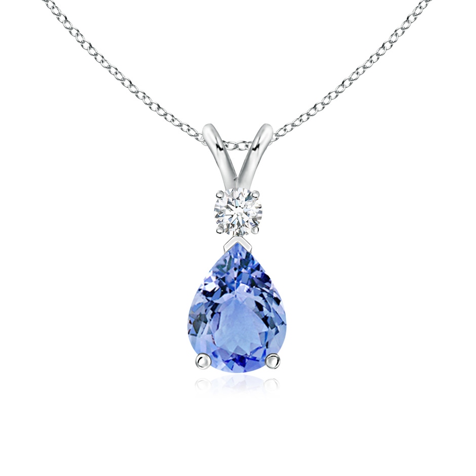 8x6mm A Prong-Set Tanzanite Teardrop V-Bale Pendant with Diamond in S999 Silver 