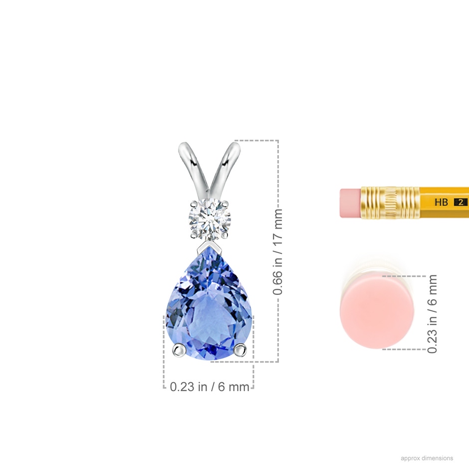 8x6mm A Prong-Set Tanzanite Teardrop V-Bale Pendant with Diamond in S999 Silver ruler