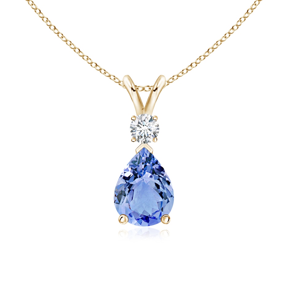 8x6mm A Prong-Set Tanzanite Teardrop V-Bale Pendant with Diamond in Yellow Gold 