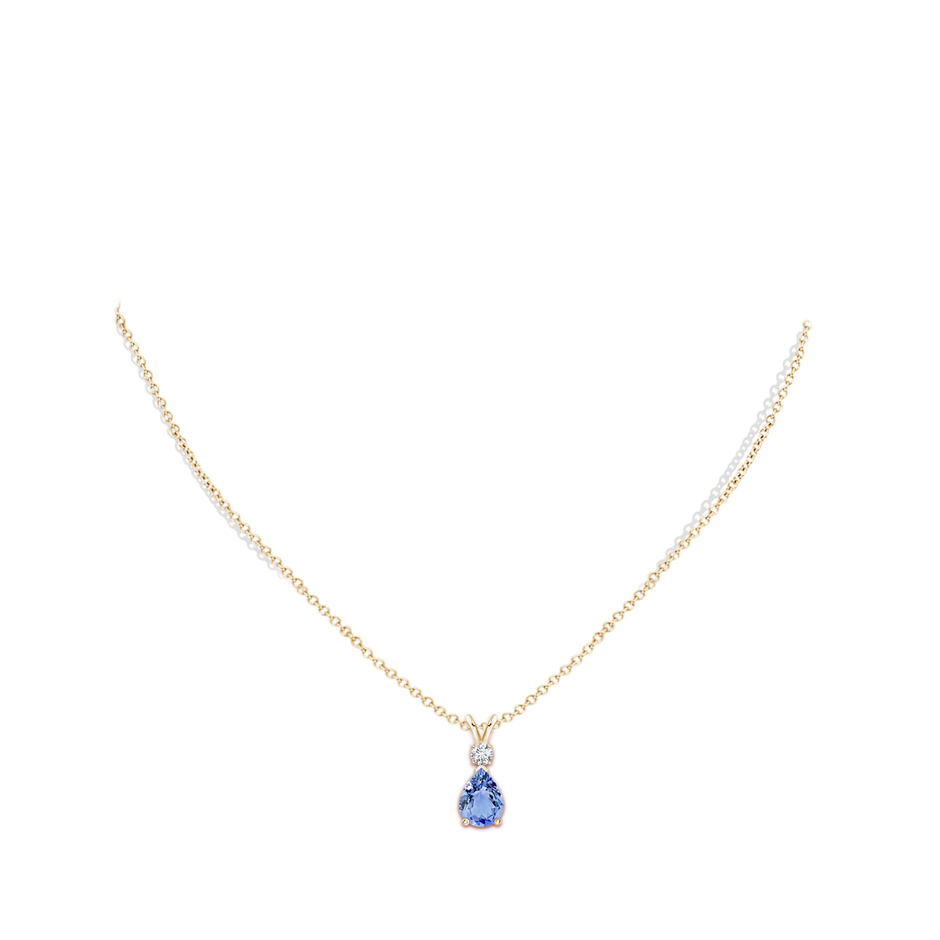 8x6mm A Prong-Set Tanzanite Teardrop V-Bale Pendant with Diamond in Yellow Gold pen