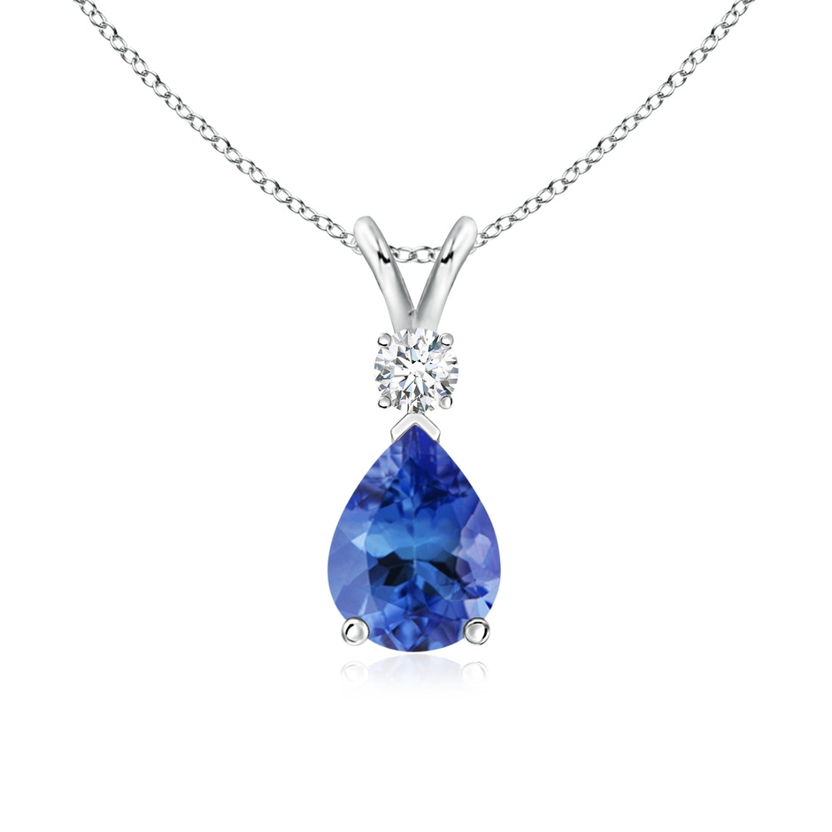 8x6mm AA Prong-Set Tanzanite Teardrop V-Bale Pendant with Diamond in S999 Silver 