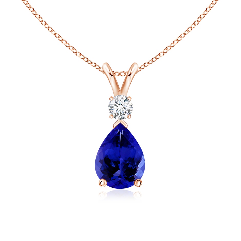 8x6mm AAAA Prong-Set Tanzanite Teardrop V-Bale Pendant with Diamond in Rose Gold 