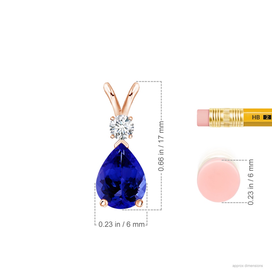 8x6mm AAAA Prong-Set Tanzanite Teardrop V-Bale Pendant with Diamond in Rose Gold ruler