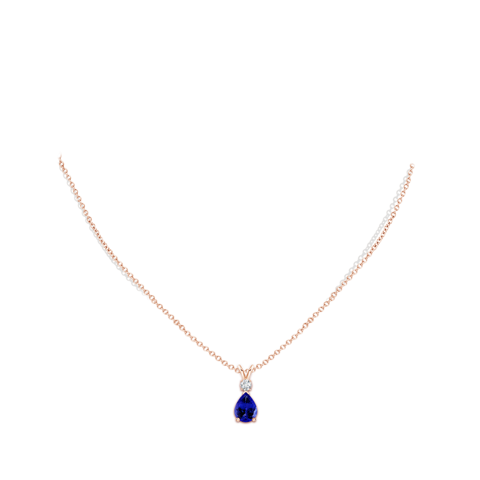 8x6mm AAAA Prong-Set Tanzanite Teardrop V-Bale Pendant with Diamond in Rose Gold pen