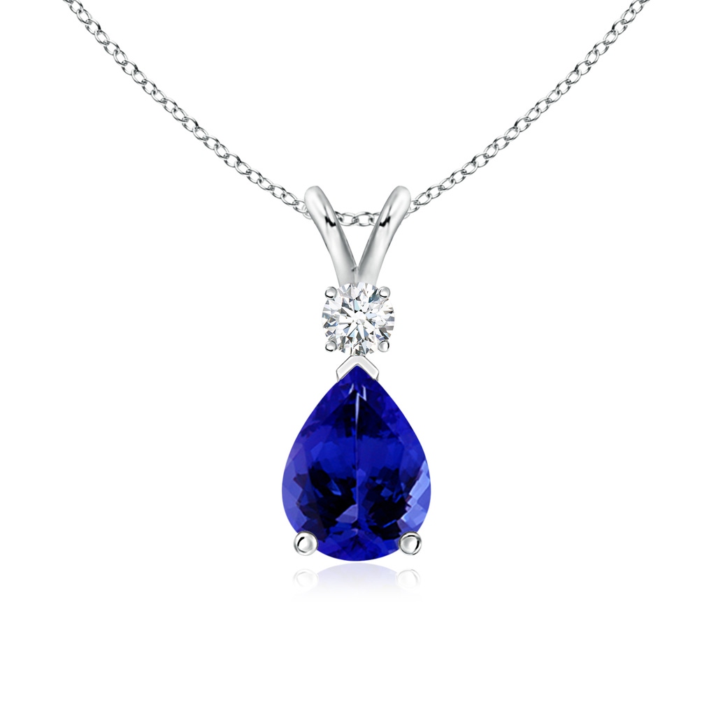 8x6mm AAAA Tanzanite Teardrop Pendant with Diamond in White Gold