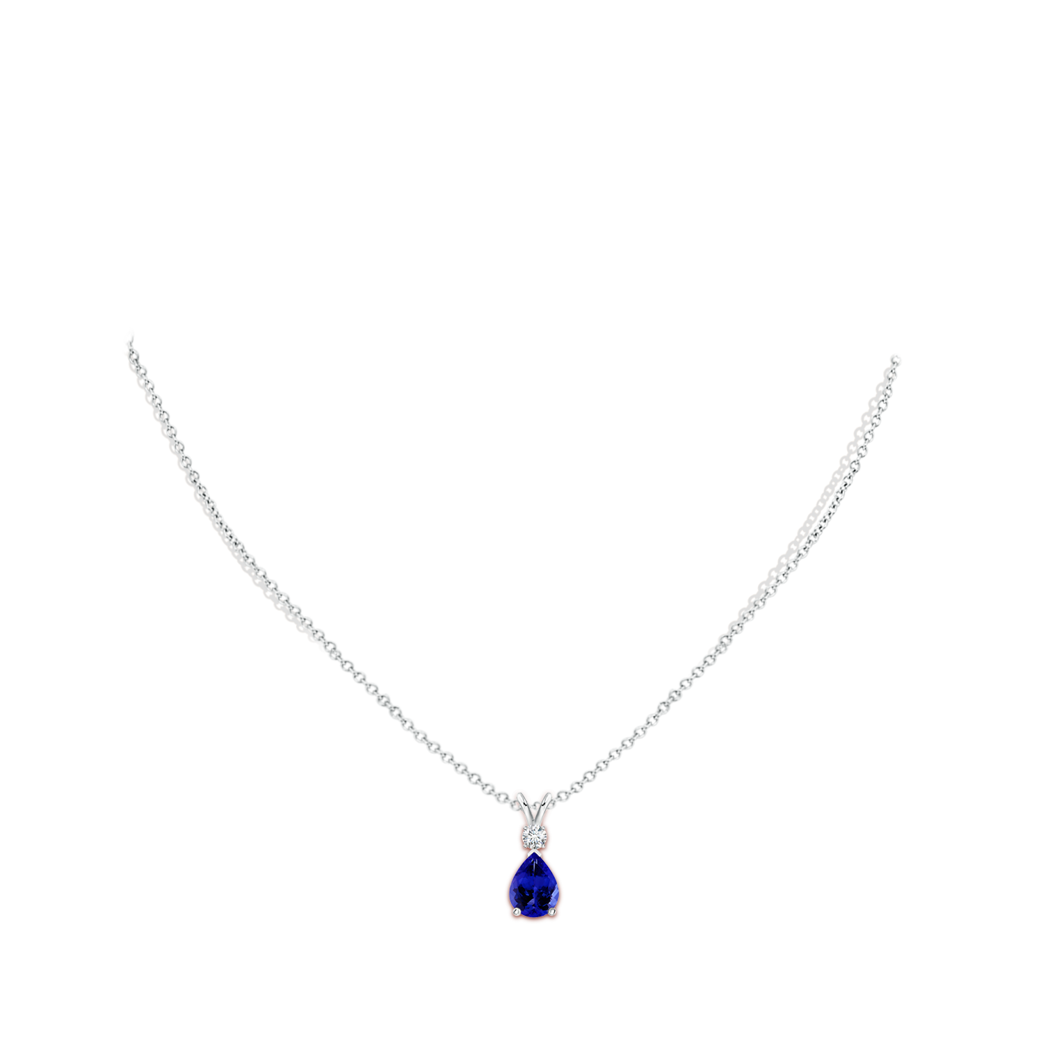 8x6mm AAAA Prong-Set Tanzanite Teardrop V-Bale Pendant with Diamond in White Gold - body_neck