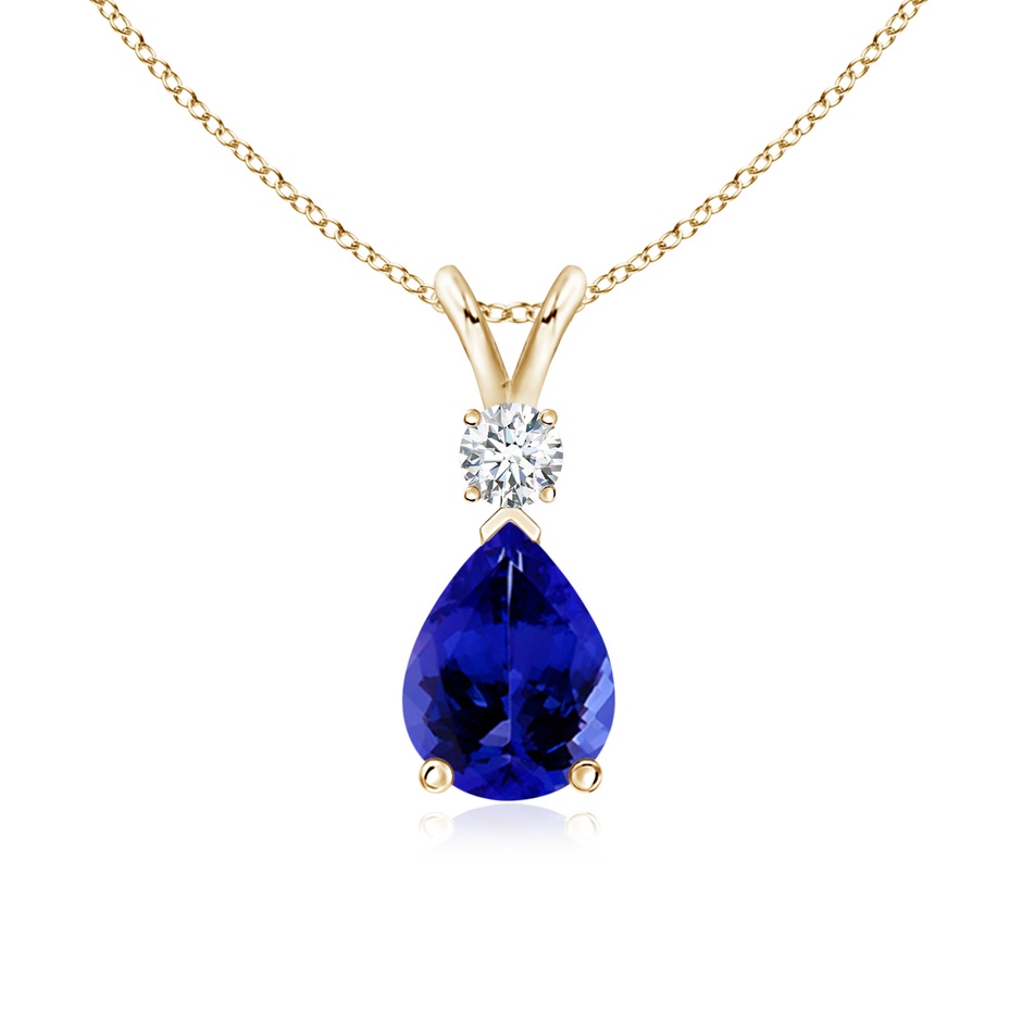 8x6mm AAAA Prong-Set Tanzanite Teardrop V-Bale Pendant with Diamond in Yellow Gold 
