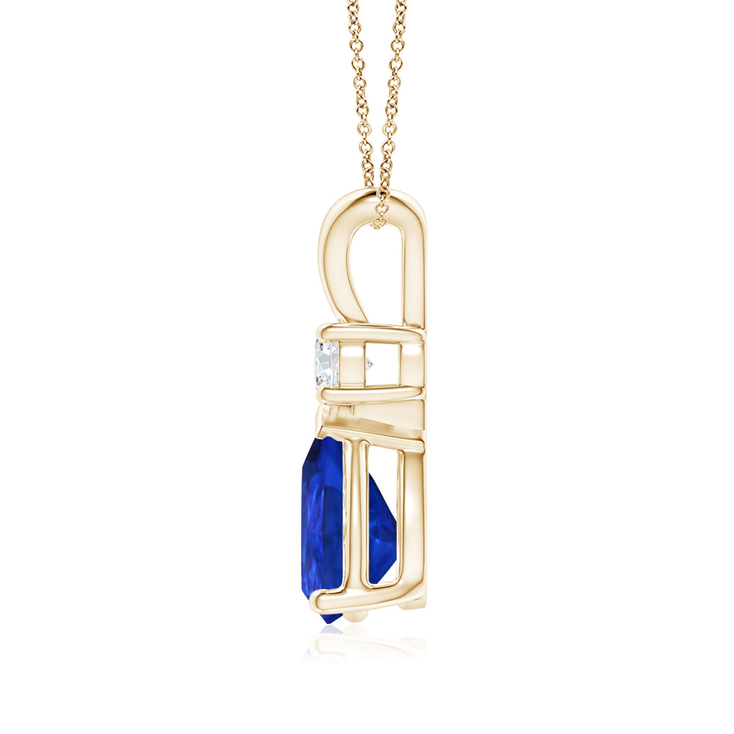 9x6mm AAA Prong-Set Tanzanite Teardrop V-Bale Pendant with Diamond in 18K Yellow Gold - side 3