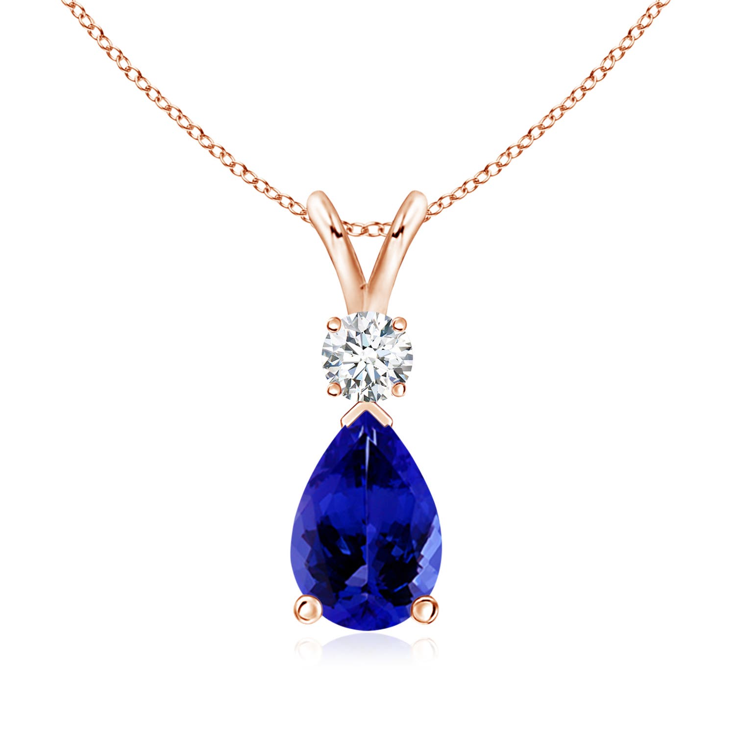 9x6mm AAAA Prong-Set Tanzanite Teardrop V-Bale Pendant with Diamond in 18CT Rose Gold