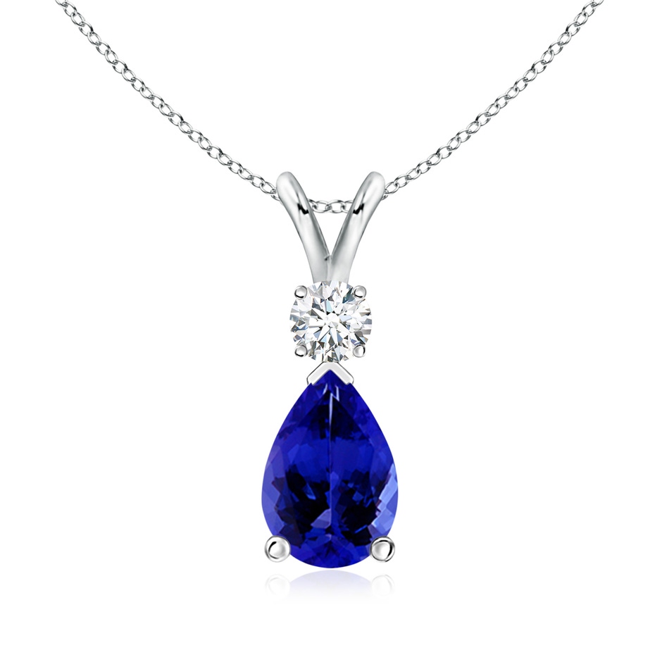 9x6mm AAAA Prong-Set Tanzanite Teardrop V-Bale Pendant with Diamond in P950 Platinum 