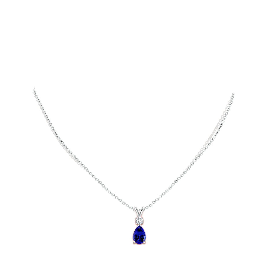 9x6mm AAAA Tanzanite Teardrop Pendant with Diamond in White Gold body-neck