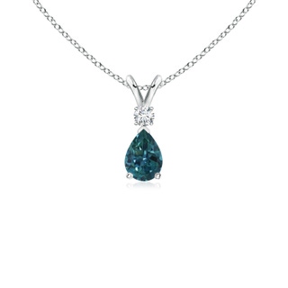 6x4mm AAA Teal Montana Sapphire Teardrop Pendant with Diamond in S999 Silver