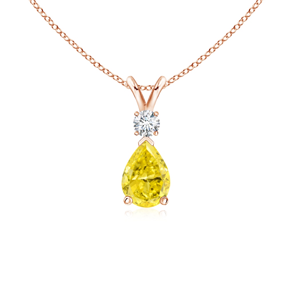7x5mm AAAA Fancy Intense Yellow Diamond Teardrop Pendant in Rose Gold