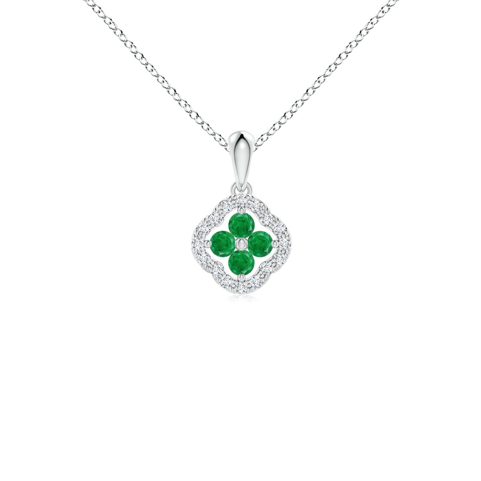 2mm AA Diamond Framed Emerald Clover Pendant in White Gold 