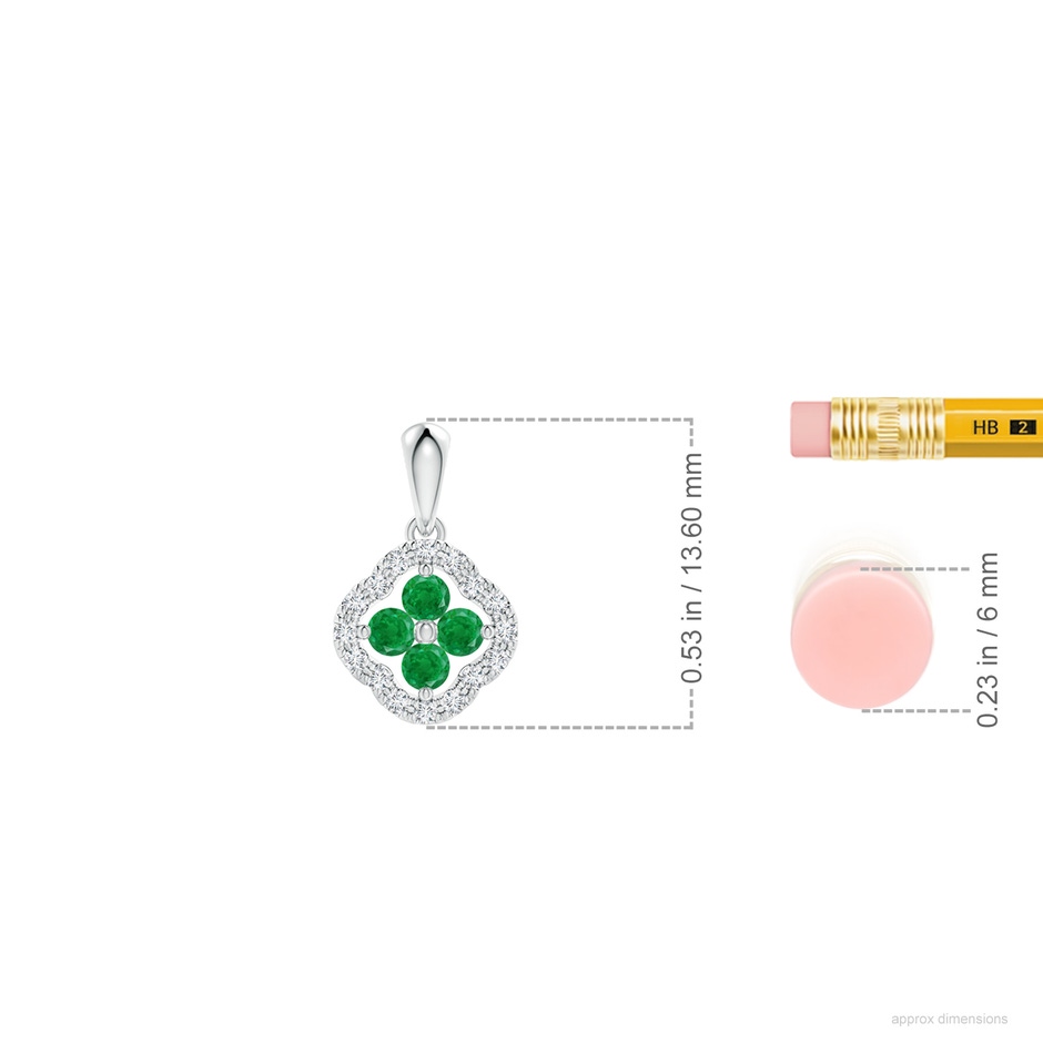 2mm AA Diamond Framed Emerald Clover Pendant in White Gold ruler