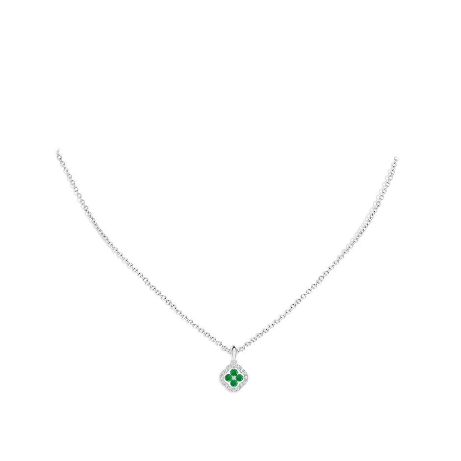 2mm AA Diamond Framed Emerald Clover Pendant in White Gold pen
