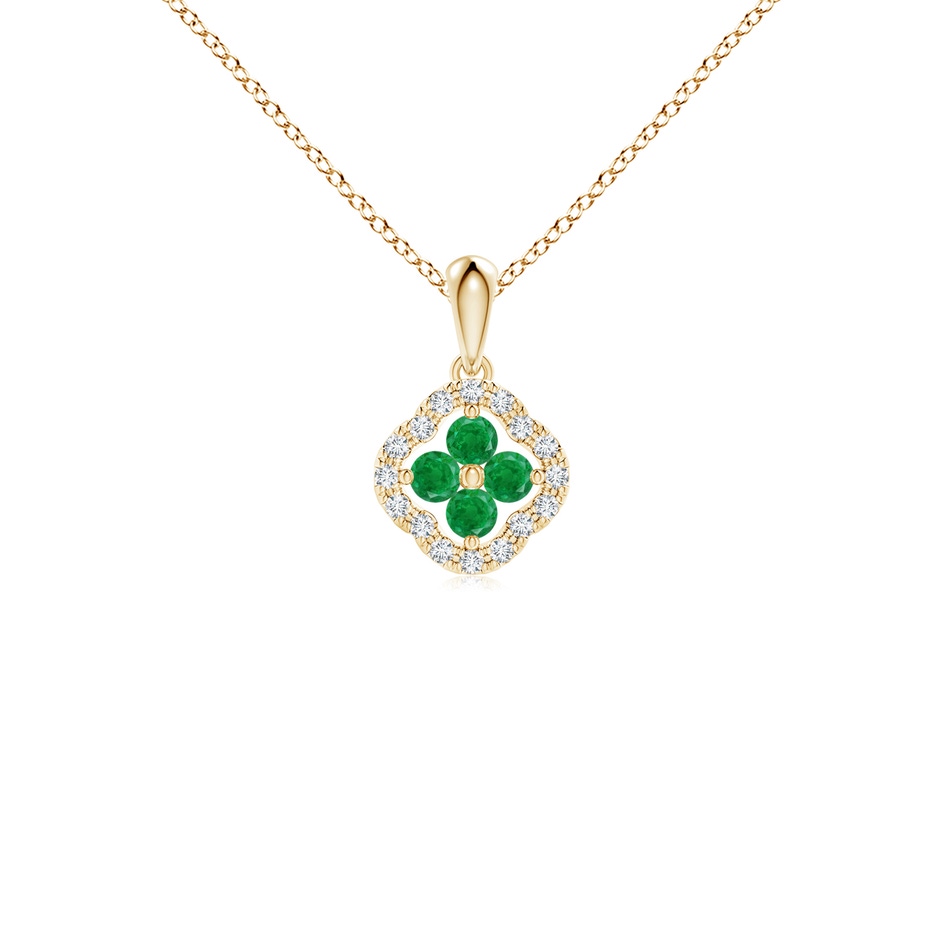 2mm AA Diamond Framed Emerald Clover Pendant in Yellow Gold 