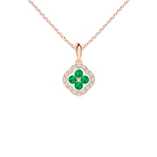 2mm AAA Diamond Framed Emerald Clover Pendant in 9K Rose Gold