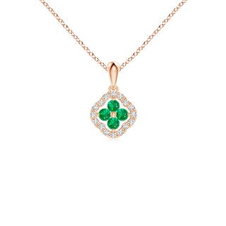 2mm AAA Diamond Framed Emerald Clover Pendant in Rose Gold