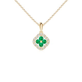 2mm AAA Diamond Framed Emerald Clover Pendant in Yellow Gold