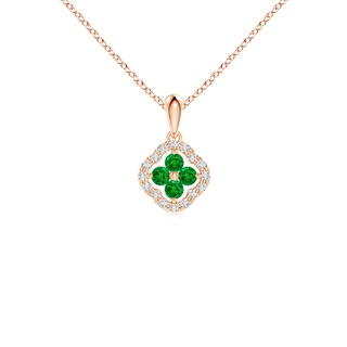 2mm AAAA Diamond Framed Emerald Clover Pendant in Rose Gold