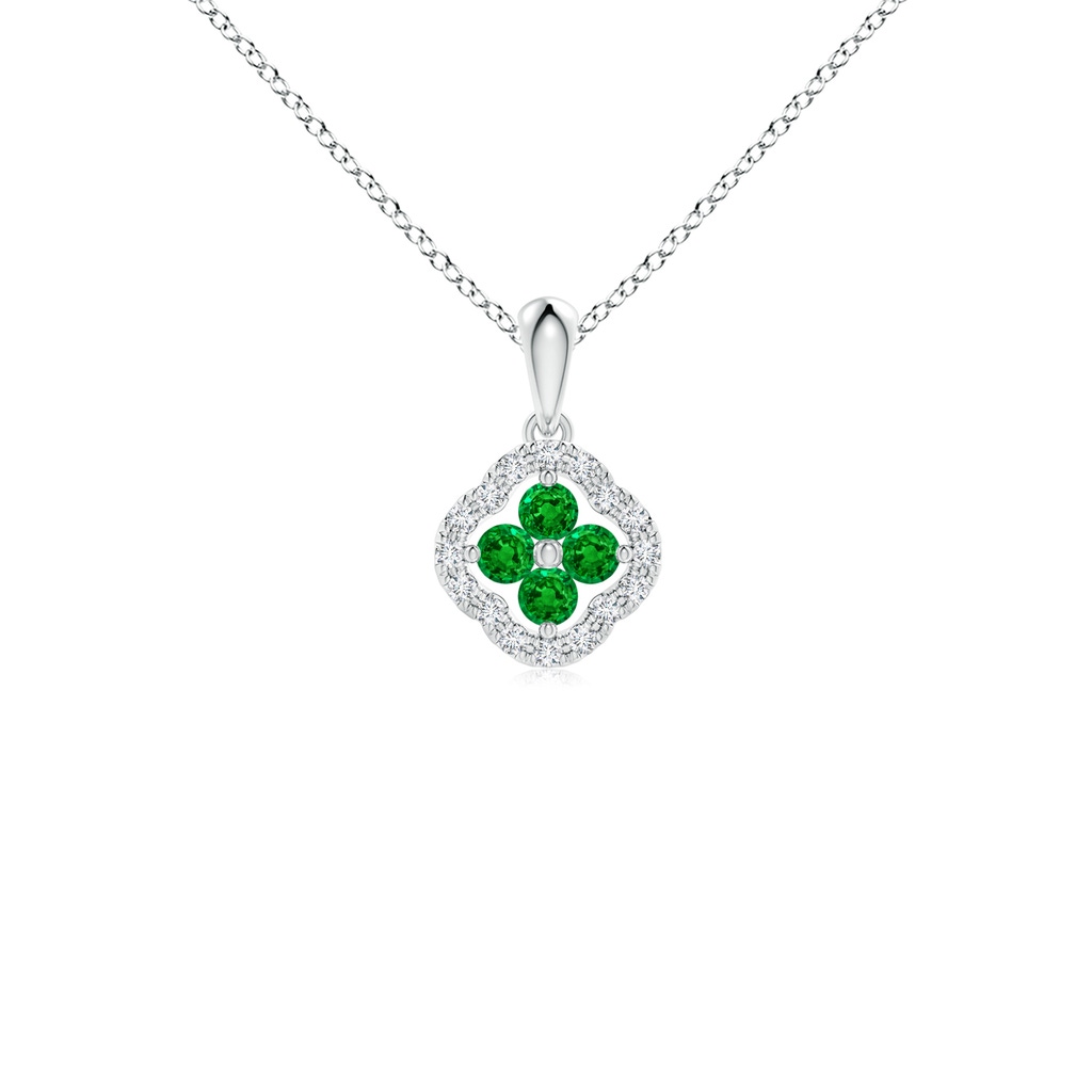 2mm AAAA Diamond Framed Emerald Clover Pendant in White Gold