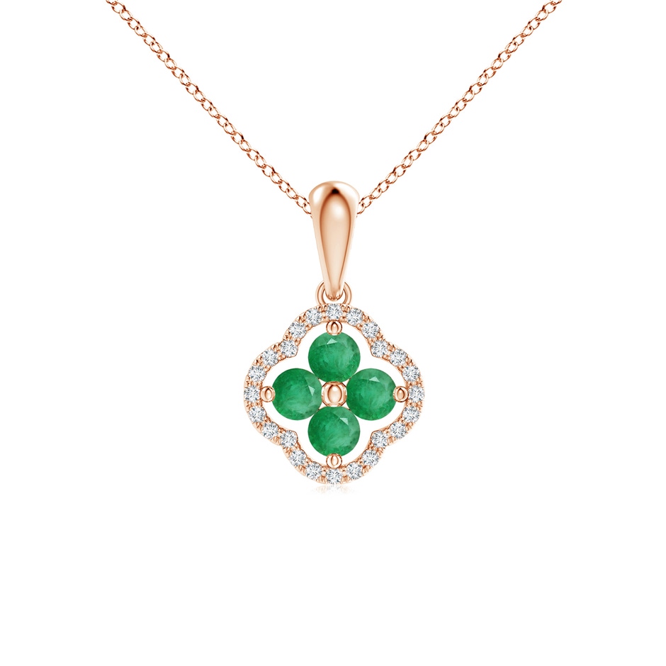 3mm A Diamond Framed Emerald Clover Pendant in Rose Gold 