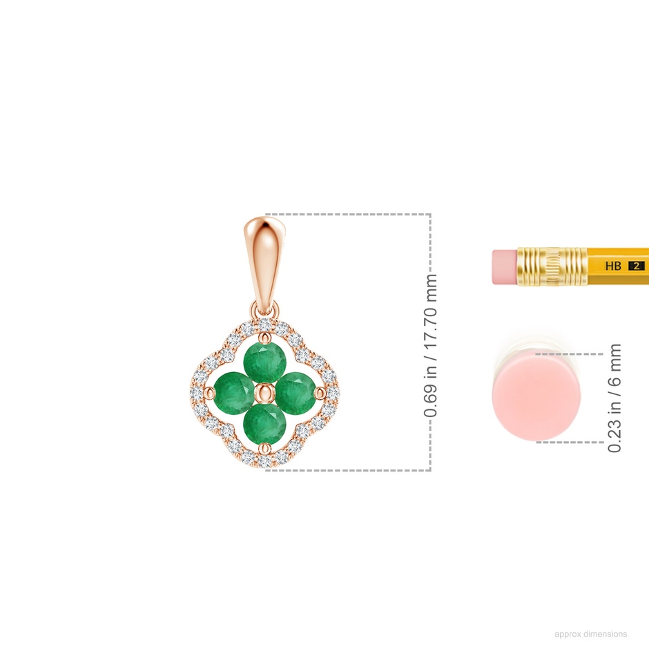 3mm A Diamond Framed Emerald Clover Pendant in Rose Gold ruler