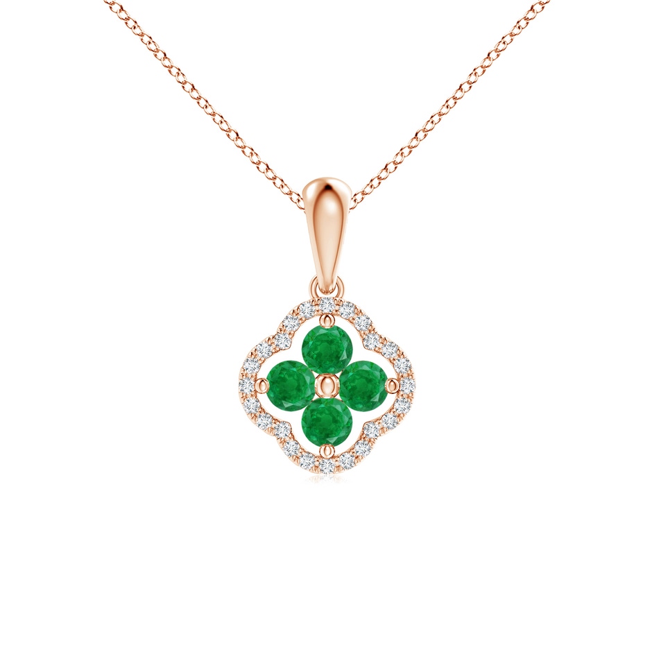 3mm AA Diamond Framed Emerald Clover Pendant in Rose Gold 