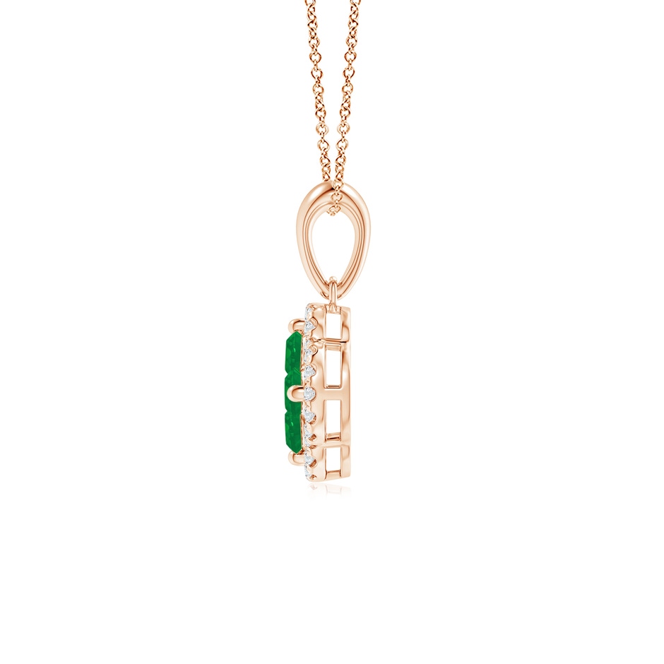3mm AA Diamond Framed Emerald Clover Pendant in Rose Gold side 199