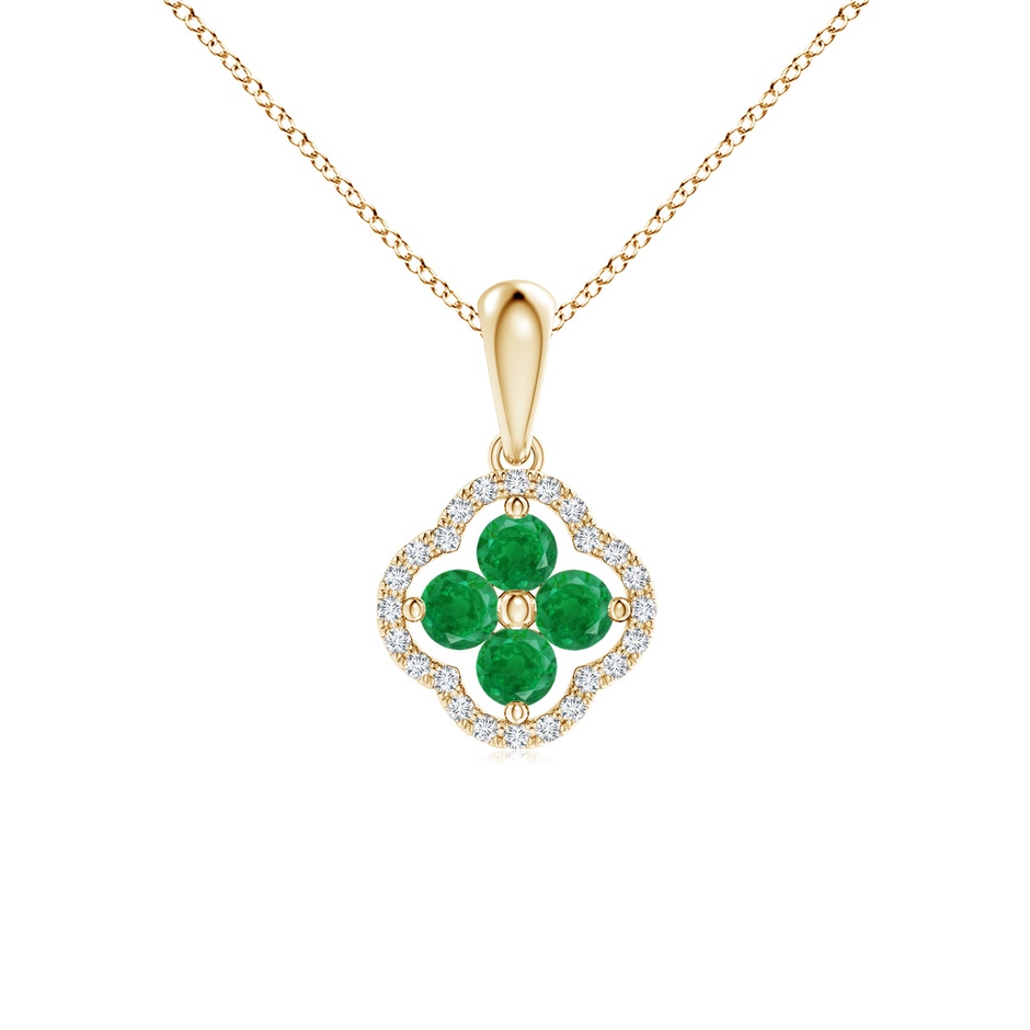 3mm AA Diamond Framed Emerald Clover Pendant in Yellow Gold 