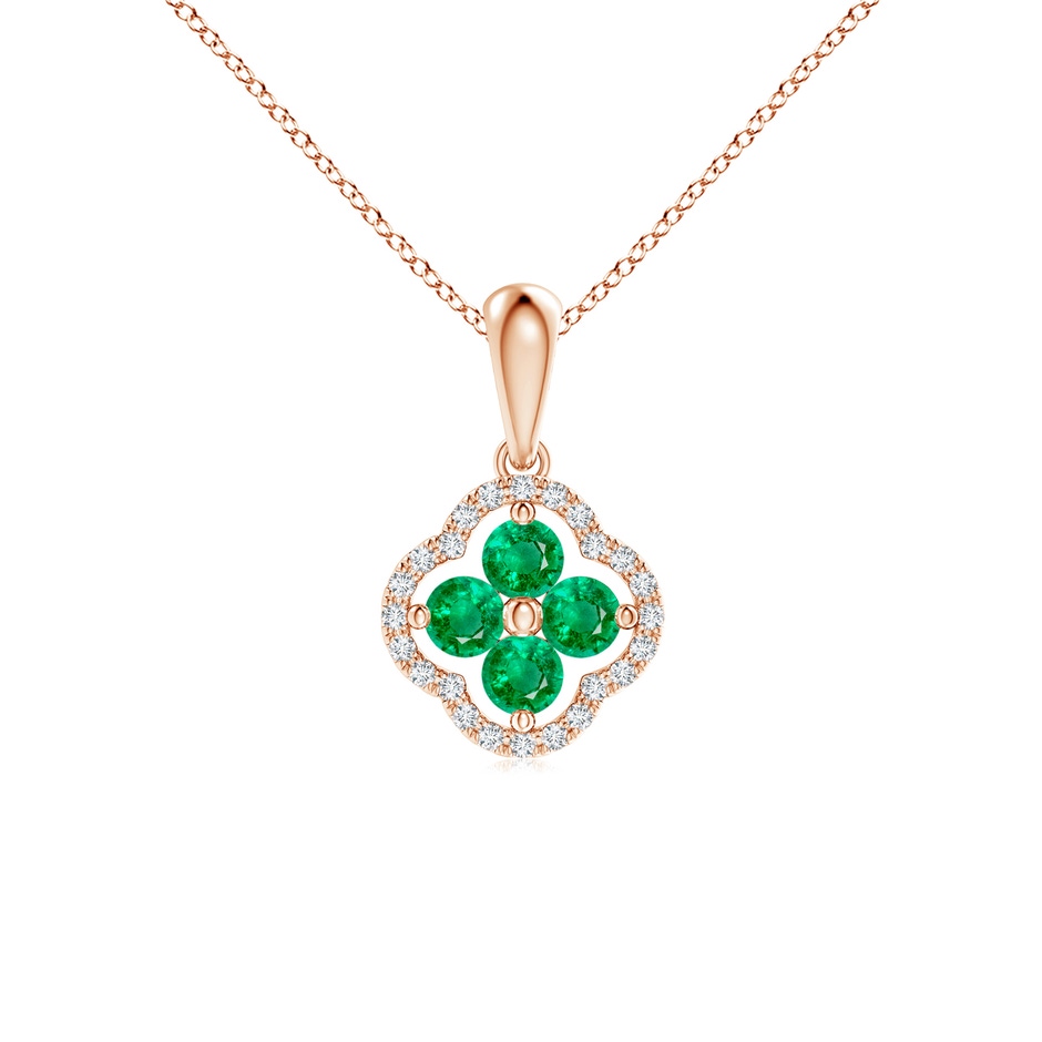 3mm AAA Diamond Framed Emerald Clover Pendant in Rose Gold 