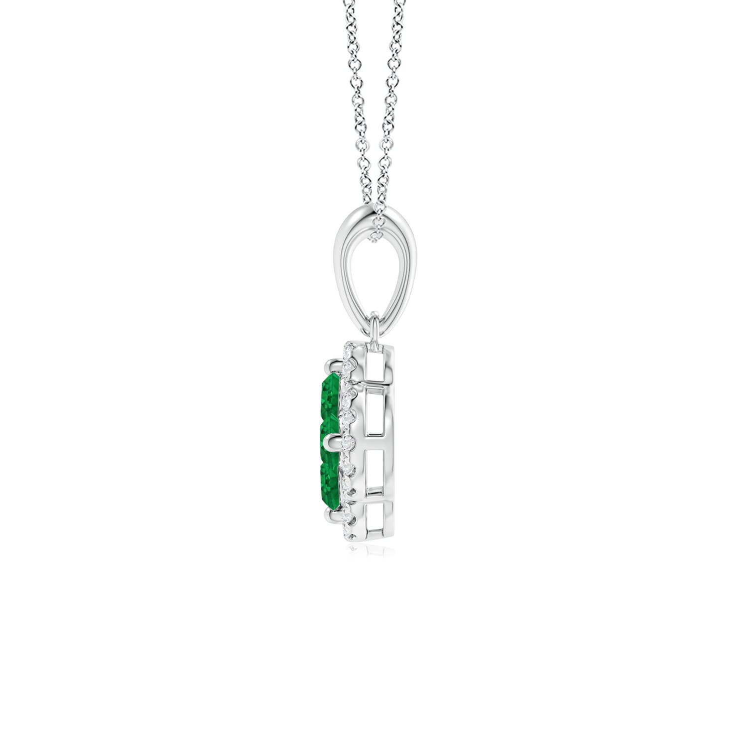 3mm AAA Diamond Framed Emerald Clover Pendant in White Gold