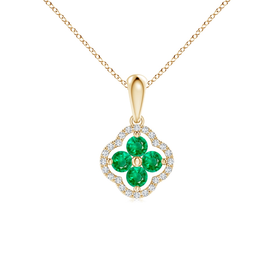 3mm AAA Diamond Framed Emerald Clover Pendant in Yellow Gold 