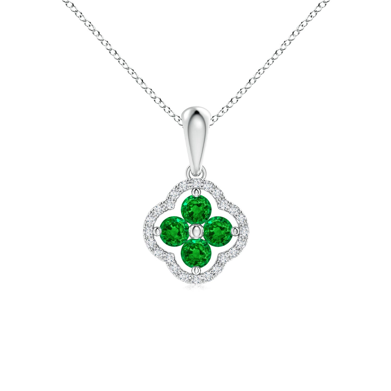 Diamond Framed Emerald Clover Pendant | Angara