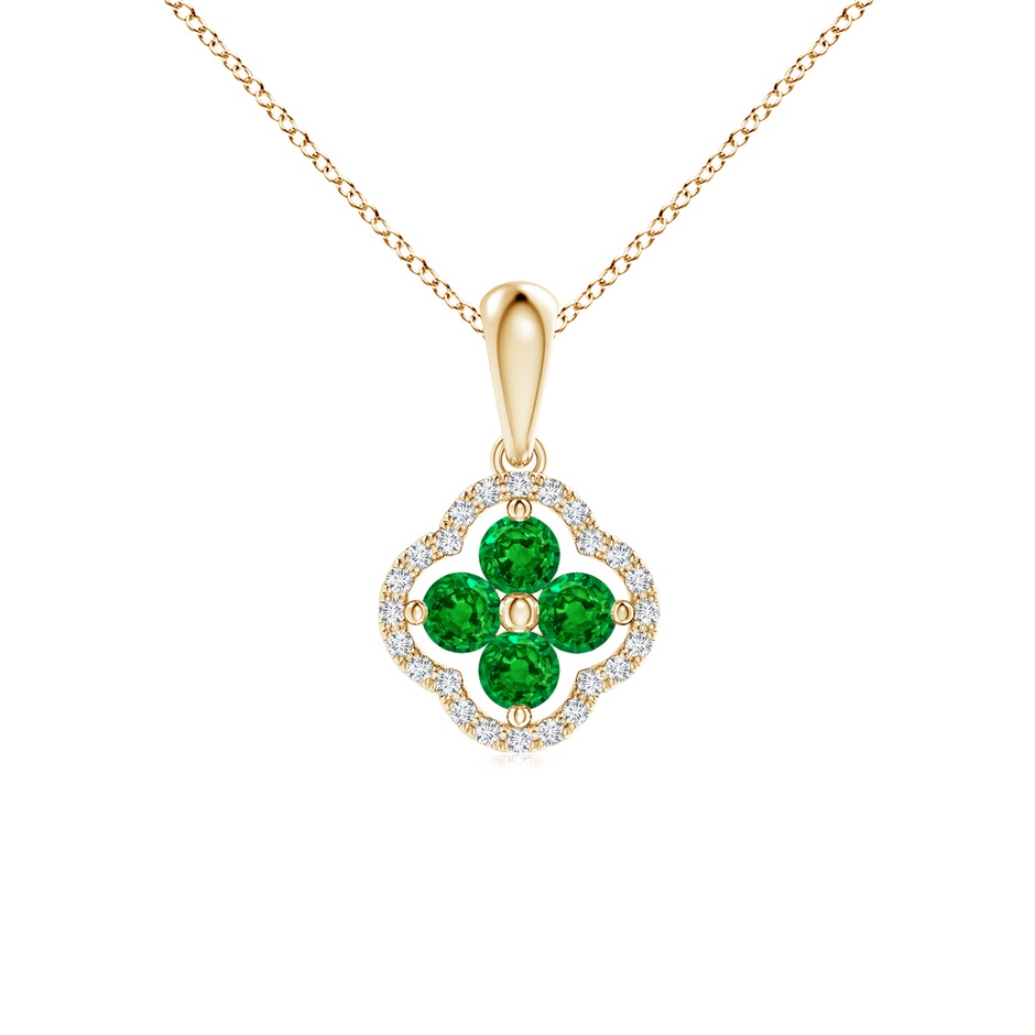 3mm AAAA Diamond Framed Emerald Clover Pendant in Yellow Gold 