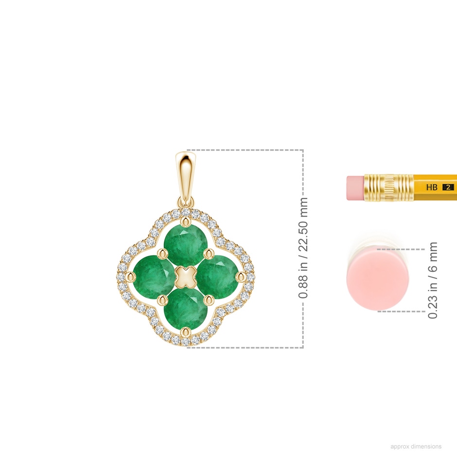 4.5mm A Diamond Framed Emerald Clover Pendant in 18K Yellow Gold ruler