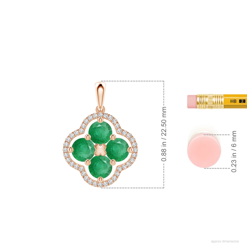 4.5mm A Diamond Framed Emerald Clover Pendant in Rose Gold ruler