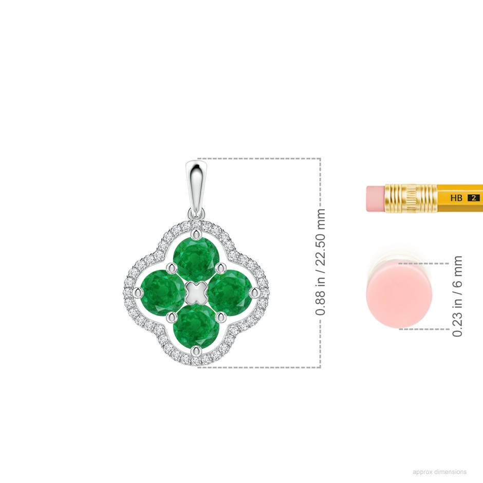 4.5mm AA Diamond Framed Emerald Clover Pendant in White Gold ruler