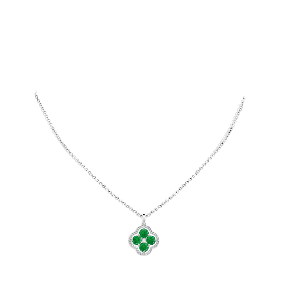 4.5mm AA Diamond Framed Emerald Clover Pendant in White Gold pen