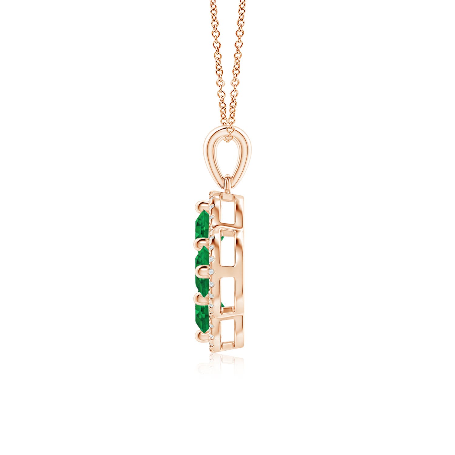 4.5mm AAA Diamond Framed Emerald Clover Pendant in Rose Gold