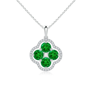 4.5mm AAAA Diamond Framed Emerald Clover Pendant in P950 Platinum