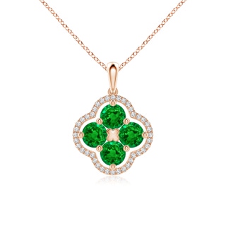 4.5mm AAAA Diamond Framed Emerald Clover Pendant in Rose Gold