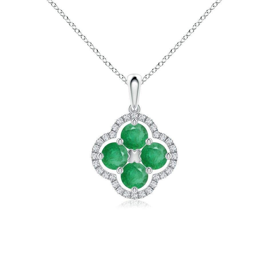 4mm A Diamond Framed Emerald Clover Pendant in White Gold 