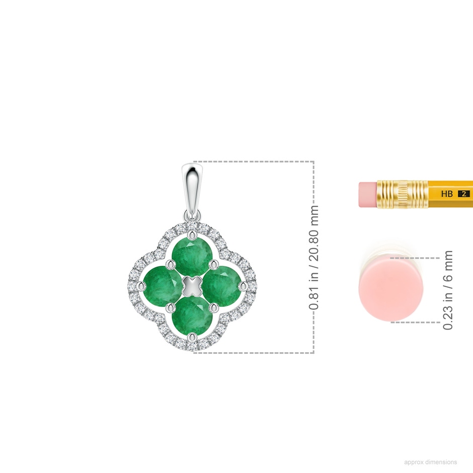 4mm A Diamond Framed Emerald Clover Pendant in White Gold ruler