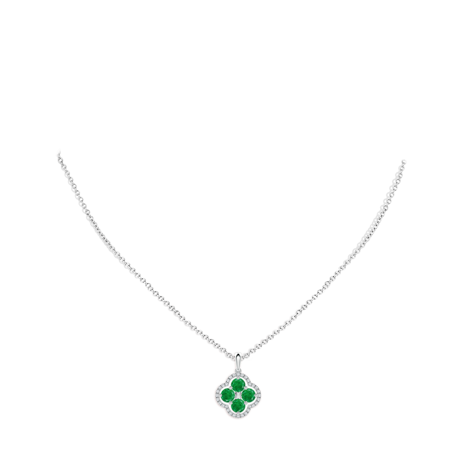 4mm AA Diamond Framed Emerald Clover Pendant in White Gold pen