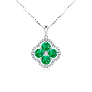 4mm AAA Diamond Framed Emerald Clover Pendant in P950 Platinum