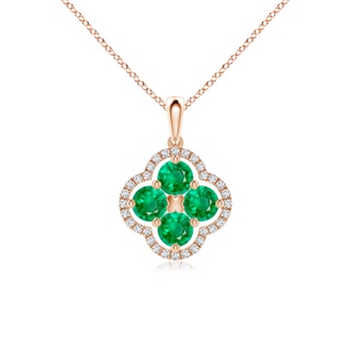 4mm AAA Diamond Framed Emerald Clover Pendant in Rose Gold