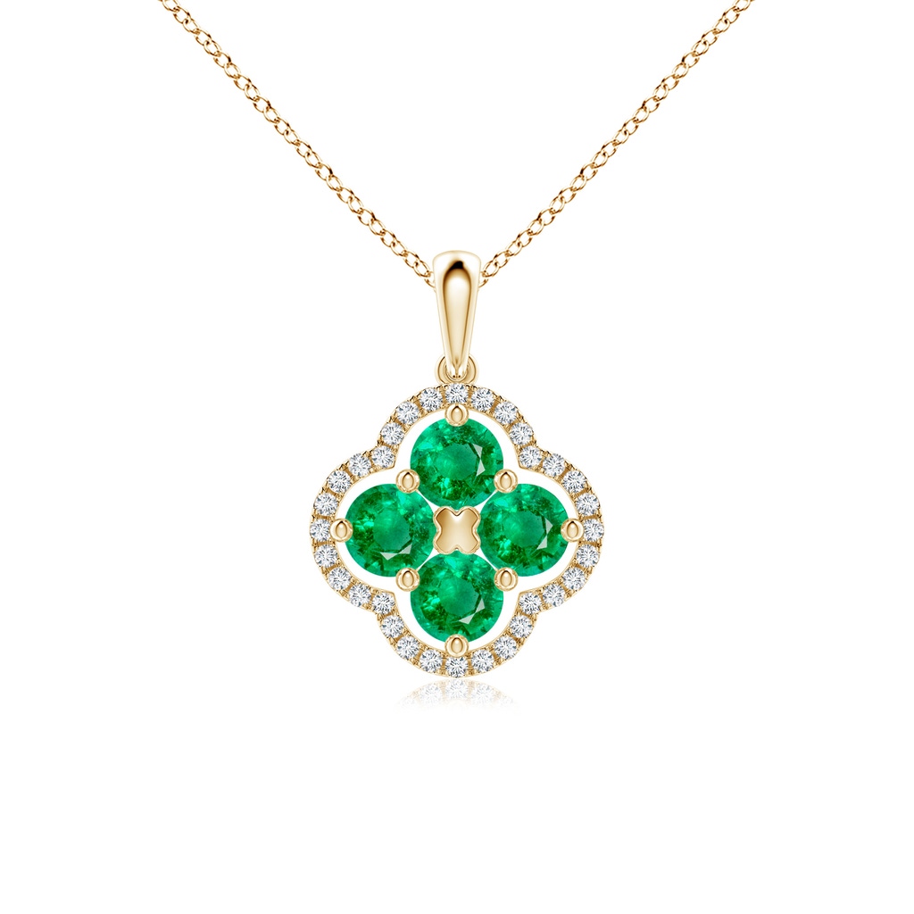 4mm AAA Diamond Framed Emerald Clover Pendant in Yellow Gold
